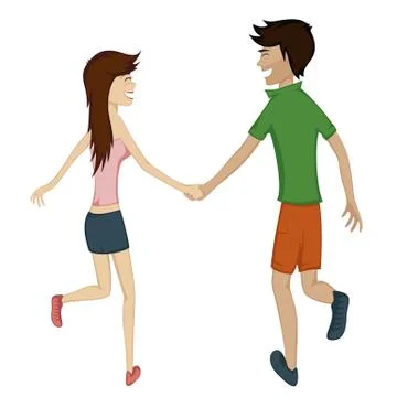 Happy running couple (spring) Stock Illustration