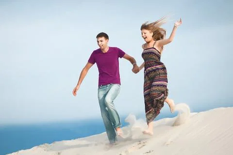 Happy running from mountain Stock Photos