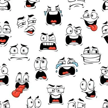 Happy, sad and grumpy faces expressions pattern Stock Illustration