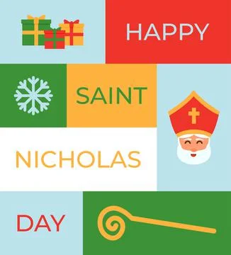 Happy saint nicholas day flat card design template vector stock Stock Illustration
