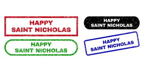 HAPPY SAINT NICHOLAS Rectangle Stamps with Unclean Surface Stock Illustration