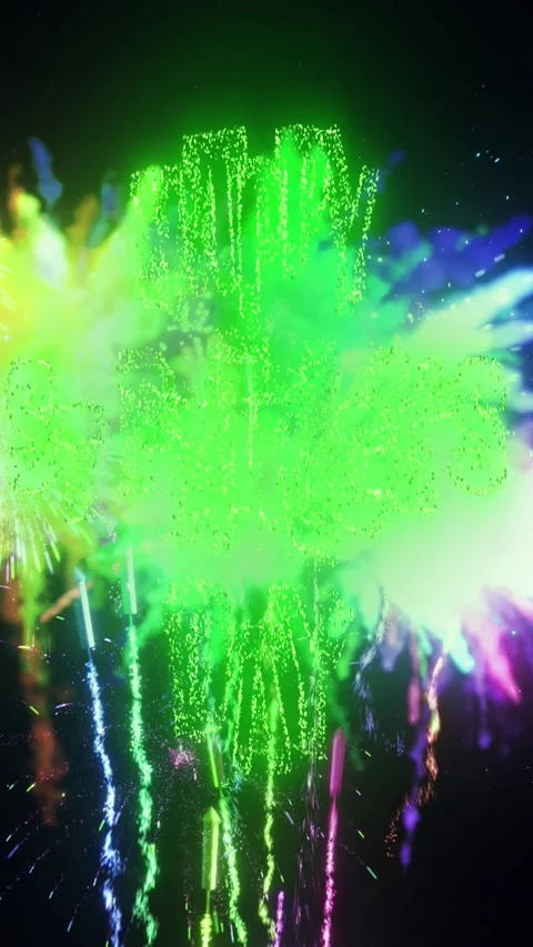 Happy saint patrick day celebration vertical fireworks text animation Stock Footage 306666286