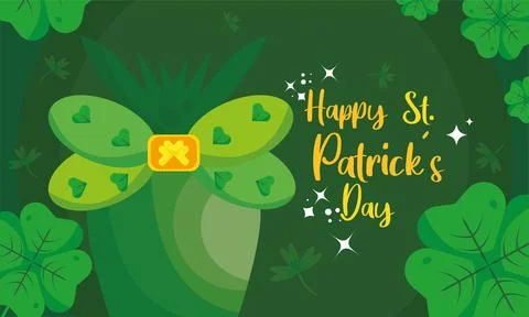 Happy saint patrick day poster with indoor plant and clovers Vector Stock Illustration