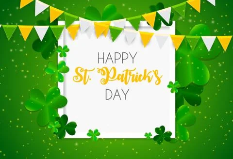 Happy Saint Patricks Day Background with Clover Leaves. Vector Illustration Stock Illustration