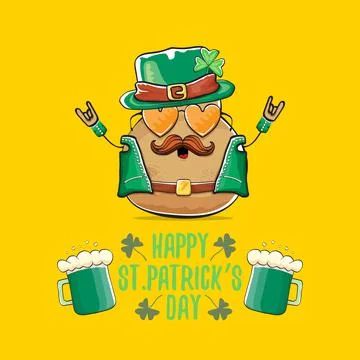 Happy saint patricks day greeting card with funky leprechaun rock star potato Stock Illustration