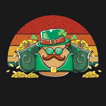 Happy Saint Patricks day poster with funky leprechaun potato character with Stock Illustration