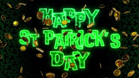 Happy saint patricks day text animation with golden coins faling Stock Footage 300363582