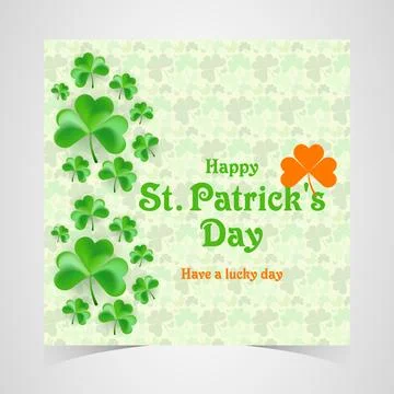 Happy Saint Patrick's Day Web Banner with Green Shamrock Leaf Pattern Background Illustrazione stock