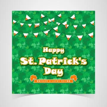 Happy Saint Patrick's Day Web Banner with Green Shamrock Leaf Pattern Background Stock Illustration
