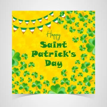 Happy Saint Patrick's Day Web Banner with Green Shamrock Leaf Pattern Background Illustrazione stock