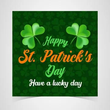 Happy Saint Patrick's Day Web Banner with Green Shamrock Leaf Pattern Background 스톡 일러스트