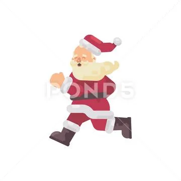 Happy Santa Claus running flat Christmas character illustration Stock Illustration