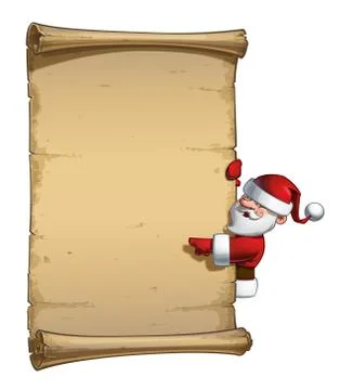 Happy Santa Scroll - Blank Label Pointing Stock Illustration