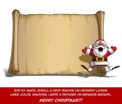Happy Santa Scroll - Jumping in ecstasy with Open Hands Stock Illustration