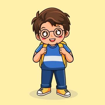 Happy School Boy Standing with Backpack Vector Illustration Cartoon Stock Illustration