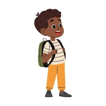 Happy school kid boy with backpack. Back to school concept. Hand drawn illu.. Stock Illustration