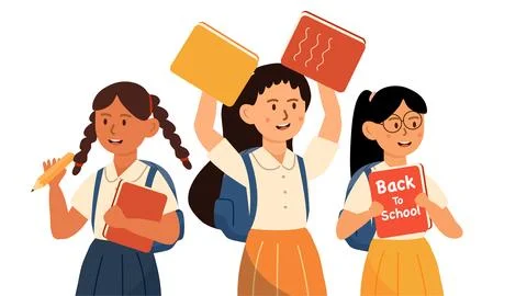 Happy School Kids in Fun Vector Illustration Style Stock-Illustration
