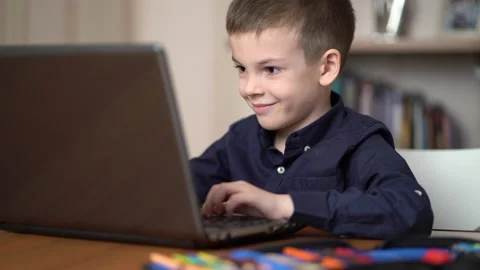 Happy school student on remote learning Stock Footage 169762156