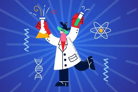 Happy scientist make experiments in lab Stock Illustration