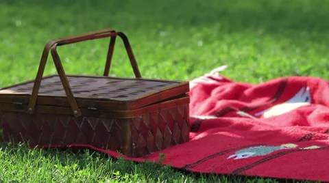 Happy senior couple sit down for a picnic. Medium shot. Stock Footage 33870849