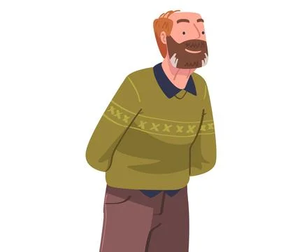 Happy Senior Man with Beard Standing and Smiling Vector Illustration Stock Illustration