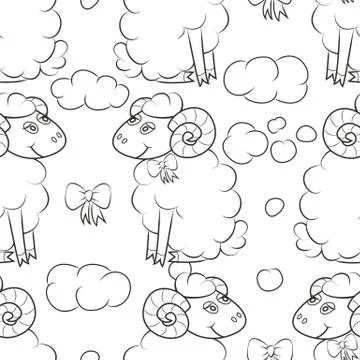 Happy sheep flying in the clouds. Stock Illustration