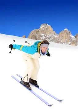 Happy skiing Stock Photos