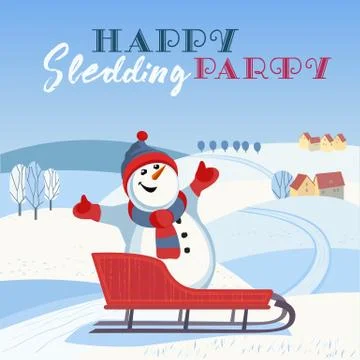 Happy sledding party invitation vector template Stock Illustration