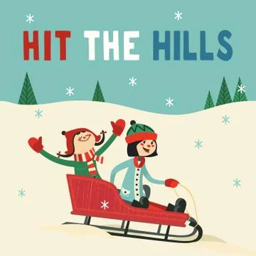 Happy sledding party invitation vector poster Stock Illustration