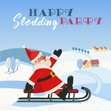 Happy sledding party invitation vector poster Stock Illustration