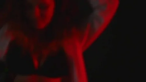 Happy Slim Young Woman with red Hair Wearing Open Long Sleeves Shirt and Sexy Stock Footage