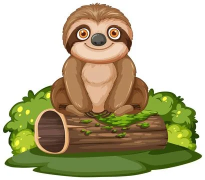 Happy Sloth on a Log Stock Illustration