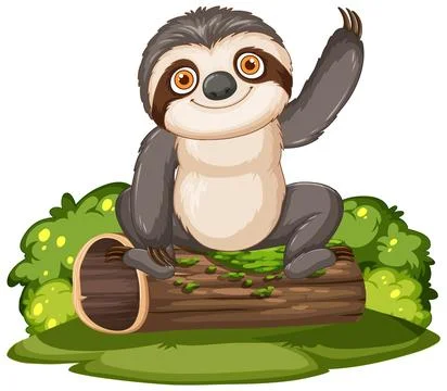 Happy Sloth on a Log Stock Illustration