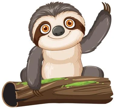 Happy Sloth Waving on Log Stock Illustration