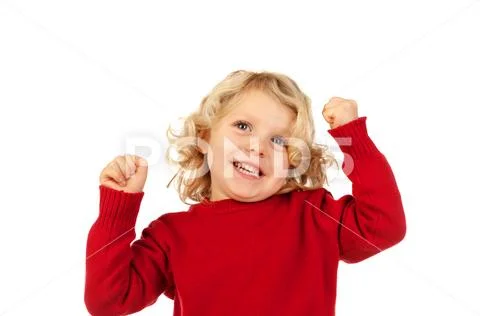 Happy small kid raising his arms Stock Photos