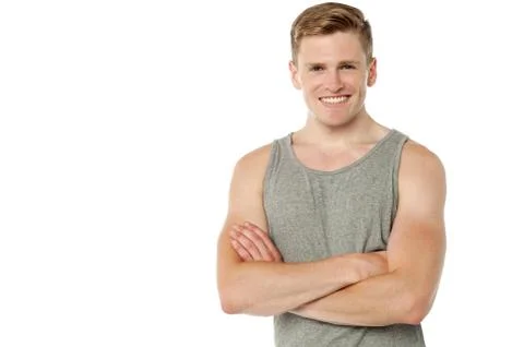 Happy smart guy over white background Stock Photos