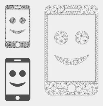 Happy Smartphone Vector Mesh Network Model and Triangle Mosaic Icon Stock Illustration