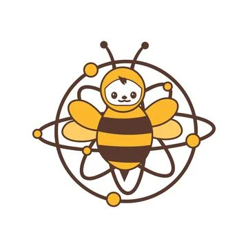Happy smile atomic bee funny character for logo and vector icon Stock Illustration