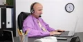 Happy Smile Business Man Talking Family Video Call Headphones Laptop Web Camera 4k or 4k+ Resolution