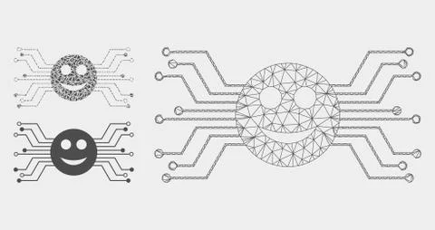 Happy Smile Circuit Vector Mesh 2D Model and Triangle Mosaic Icon Stock Illustration