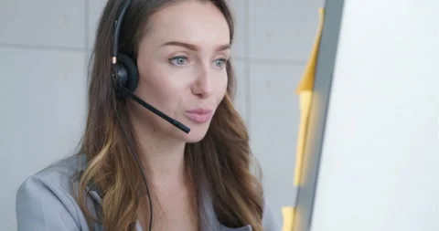 Happy Smile Customer Services Agent Group With Headset Laptop Working Video stock 165481601