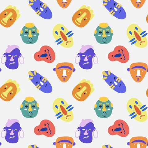 Happy smile face pattern. Fun cute abstract circle elements, cartoon modern p Stock Illustration