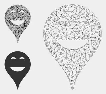 Happy Smiley Map Marker Vector Mesh Carcass Model and Triangle Mosaic Icon Illustrazione stock