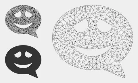 Happy Smiley Message Vector Mesh Network Model and Triangle Mosaic Icon Stock Illustration