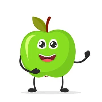 Happy smiling apple. Funny fruit concept. Flat cartoon character icon. Vector Stock Illustration
