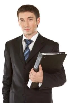 Happy smiling businessman with folder Stock Photos