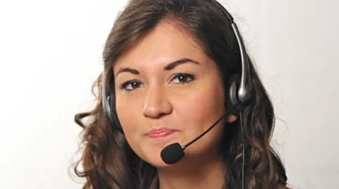 Happy smiling customer service worker helping on headset Stock Footage 8518682