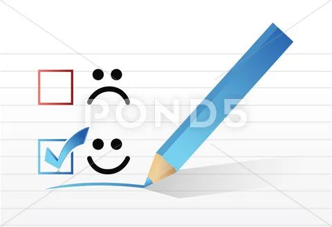 Happy smiling face check mark concept illustration Stock Illustration