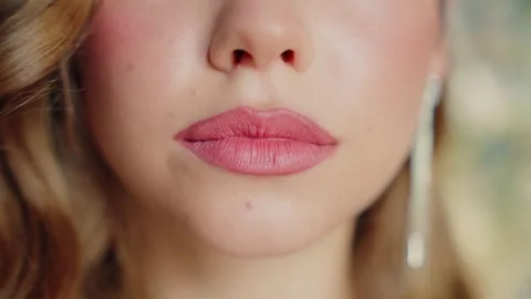 Happy smiling face close-up shot beautiful female full lips natural beauty nude Stock Footage 310625231