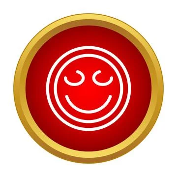 Happy smiling face emotion icon red button Stock Illustration